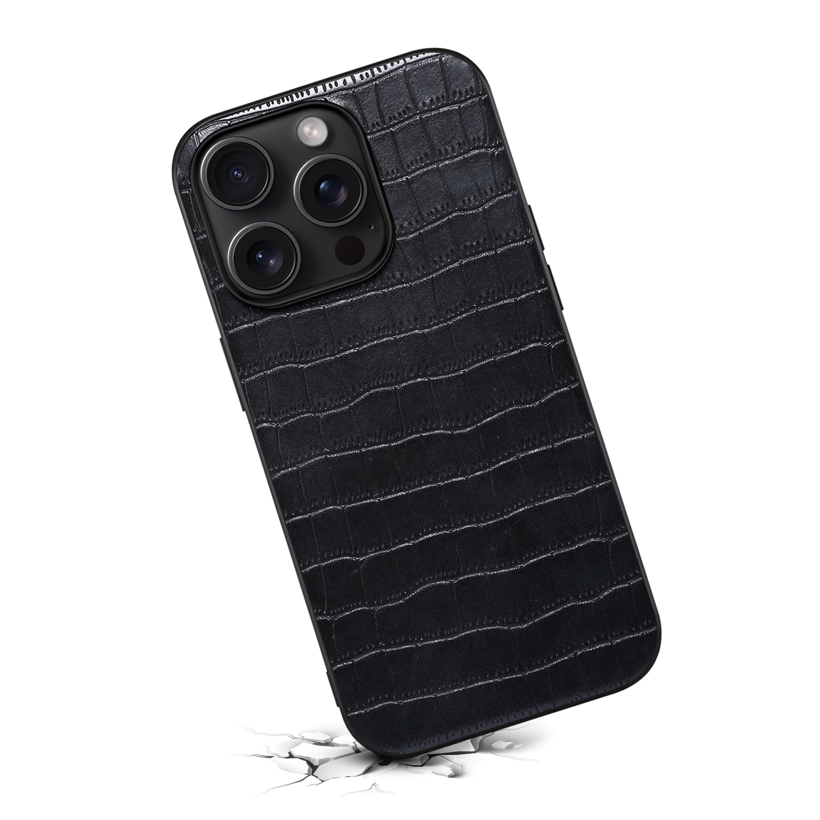 For iPhone 15 Pro Max Case Shockproof Crocodile Textured PU+PC+TPU Phone Cover - Black For iPhone 15 Pro Max Case Shockproof Crocodile Textured PU+PC+TPU Phone Cover - Black